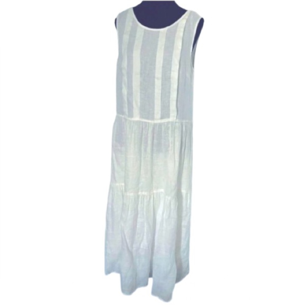 Linen St. Tropez Off White Cream Sleeveless Maxi Sundress Medium Beach Boho